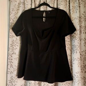 Torrid Black Scuba Knit V-Bar Peplum Top Size 1 (1X)